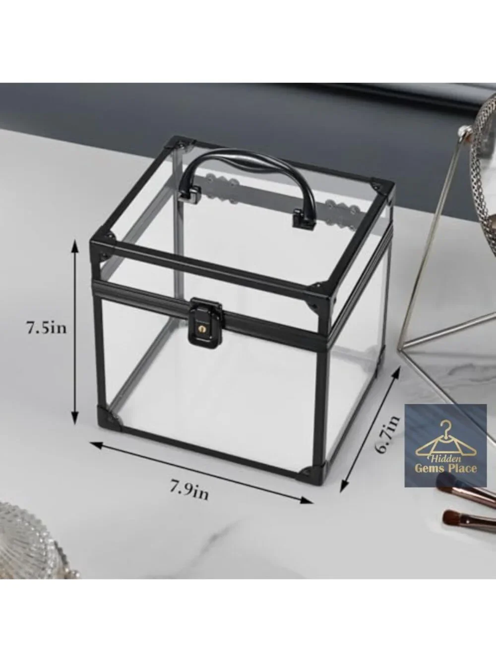 Portable Makeup Train Case with Clear Crown Design - Acrylic Cosmetic Organizer